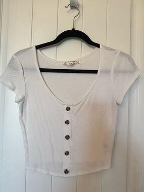 Hippie Rose White Ribbed Button-Front Crop Top